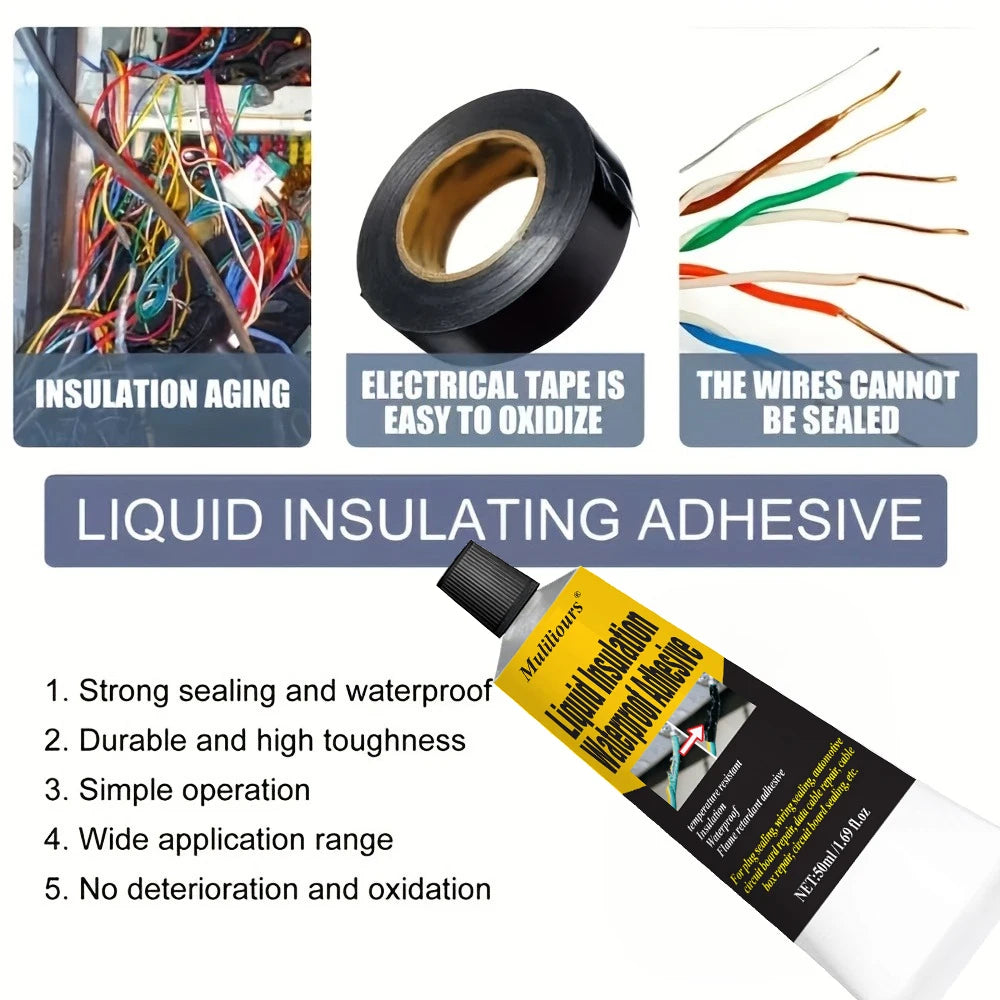 Liquid Electrical Tape Insulating Glue for Cable Repair Flame Retardant Waterproof Heat Resistant for Wood Plastic Metal Surface