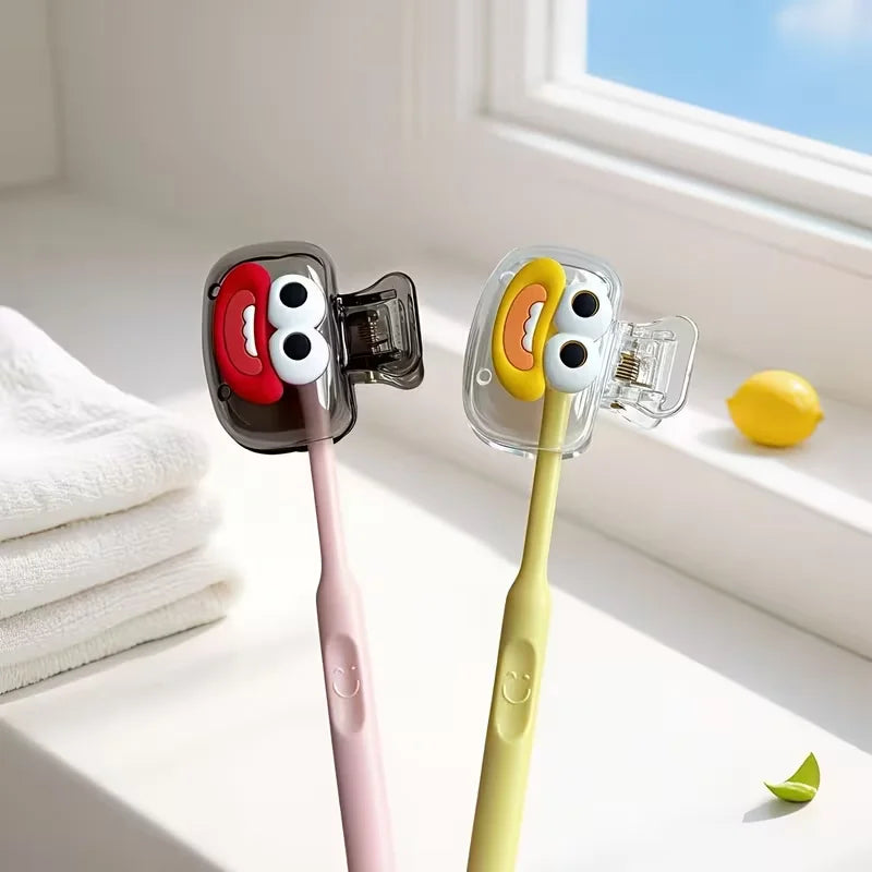 4-piece new cute and cheerful face-shaped toothbrush set in dopamine color combination with toothbrush dust cover