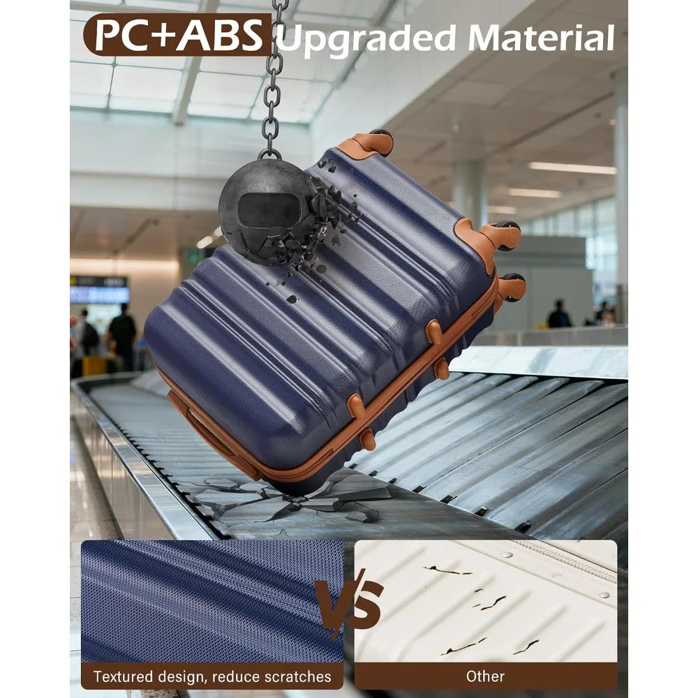 6 Piece Navy ABS Hardshell Carry On Luggage Set Spinner Wheels TSA Lock Travel Suitcase, Customized
