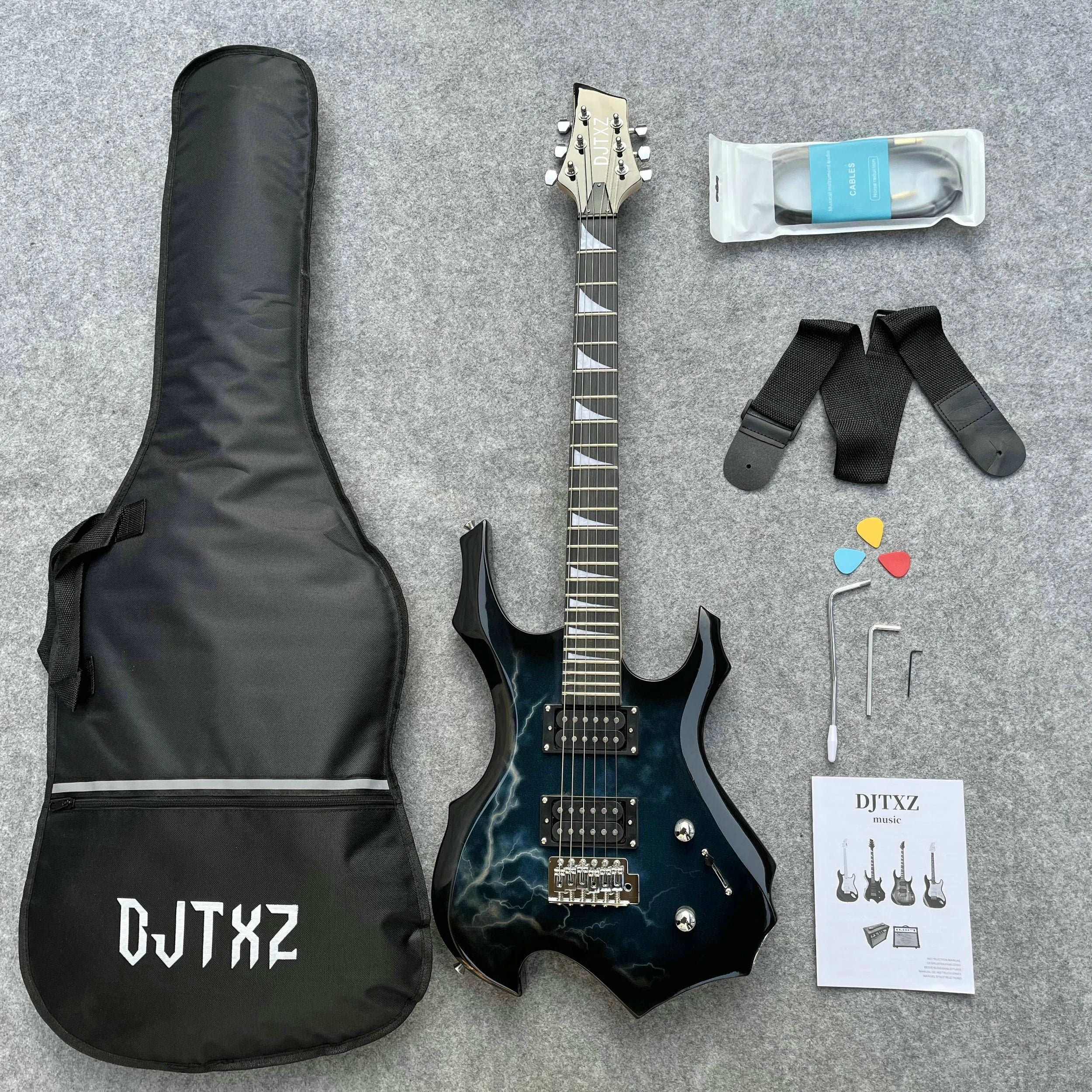 Striking Lightning Bolt Graphic Electric Guitar - Eye-Candy Rock Machine, Pro Setup Included