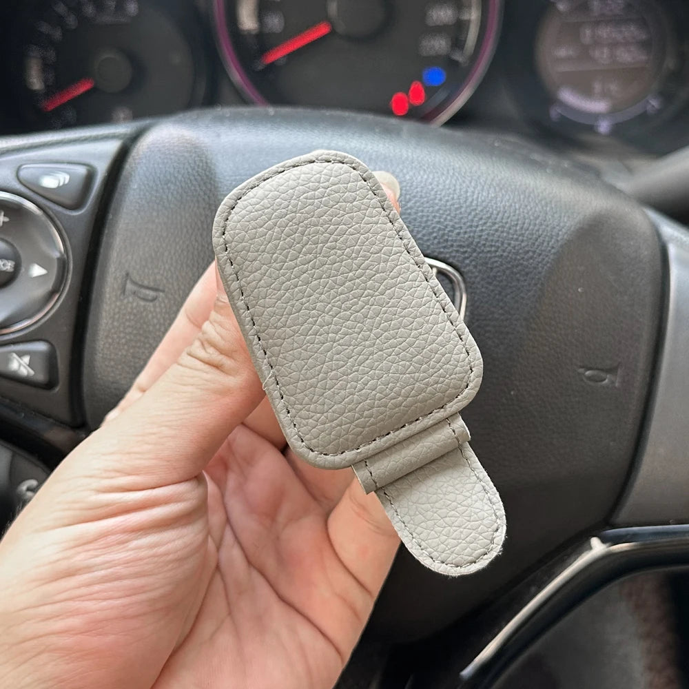 Magnetic Leather Car Sunglasses Holder, Universal Sun Visor Glasses Clip Card Ticket Storage Box Auto Interior Accessories 1PCS