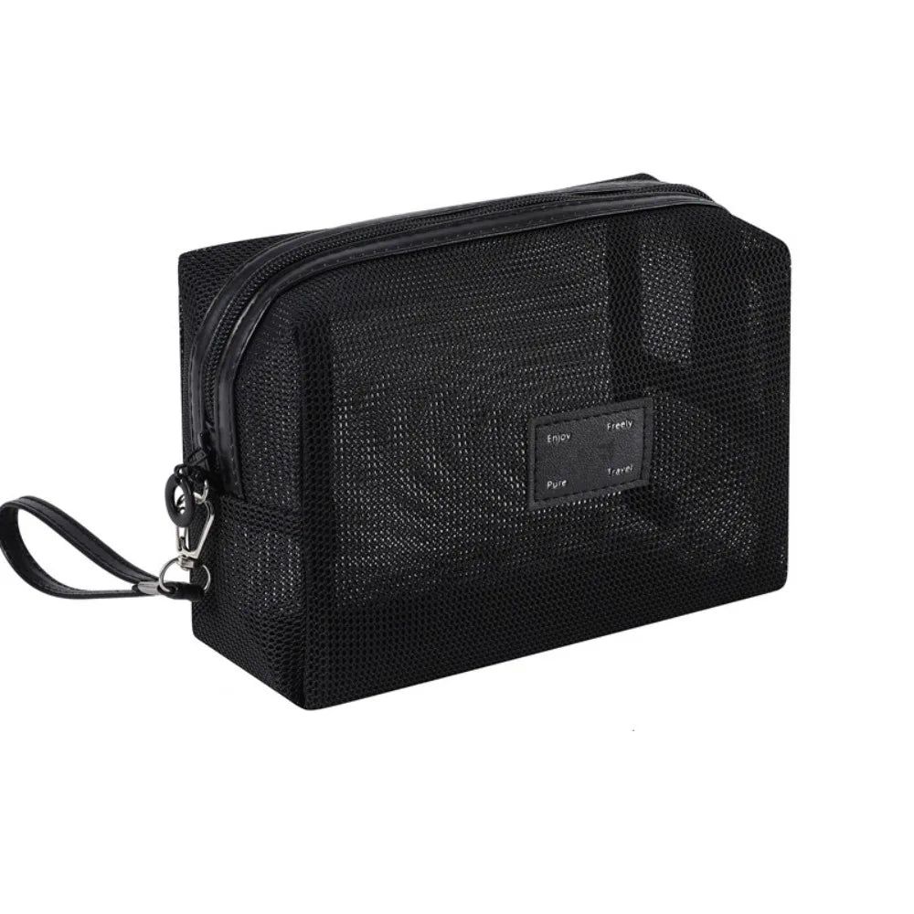 Portable Mesh Handheld Makeup Bag Lightweight Zipper Transparent Mesh Cosmetic Bag Square Large Capacity Cosmetic Cases