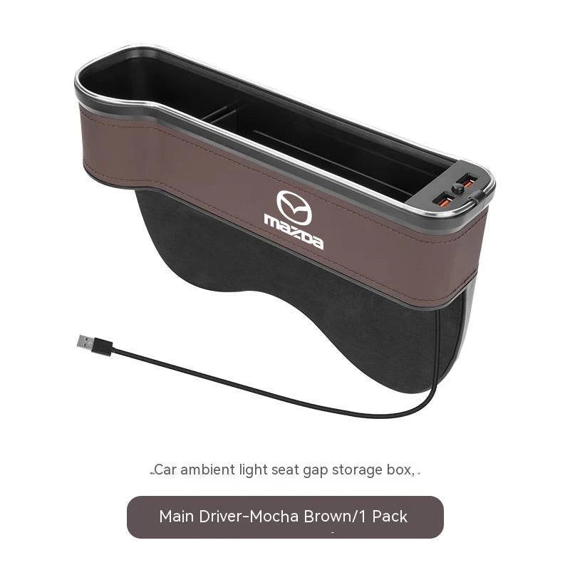 For Mazda 2 3 5 6 Axela Atenza CX30 CX5 CX8 CX9 MX5 Car Sewn Seat Gap Crevice Slot Storage Box With Atmosphere lamp USB Charging