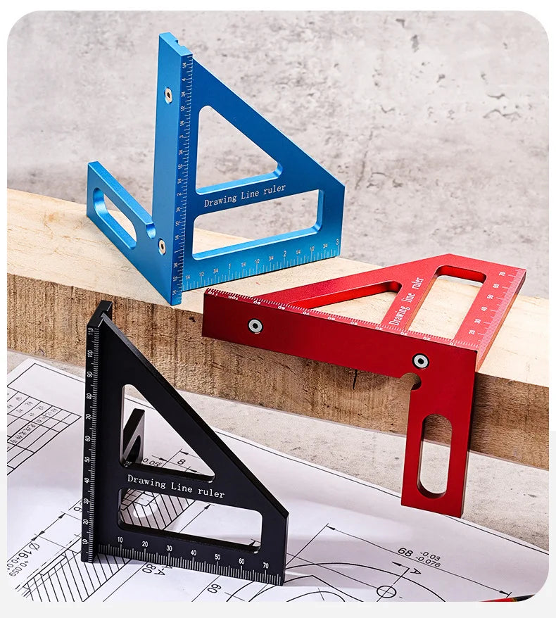 3D Multi-Angle Measuring Ruler,45/90 Degree Aluminum Alloy Woodworking Square Protractor,Drawing Line,Miter Triangle Ruler