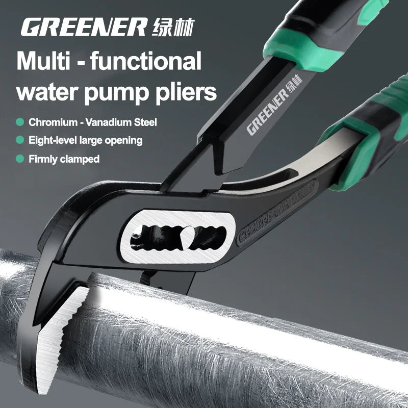 Greener 8" 10" 12"Water Pump Pliers 1-Piece Multifunctional Plier Quick-Release Straight Jaw Groove Joint Pliers Plumbing Pliers