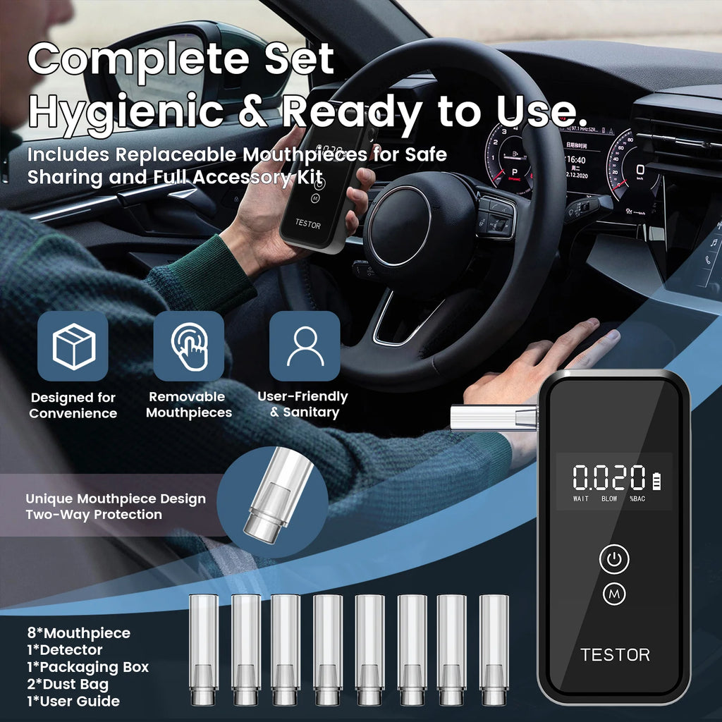 Professional Digital Alcohol Tester Breathalyzer Alcotester with LCD Screen for Alcohol Detection