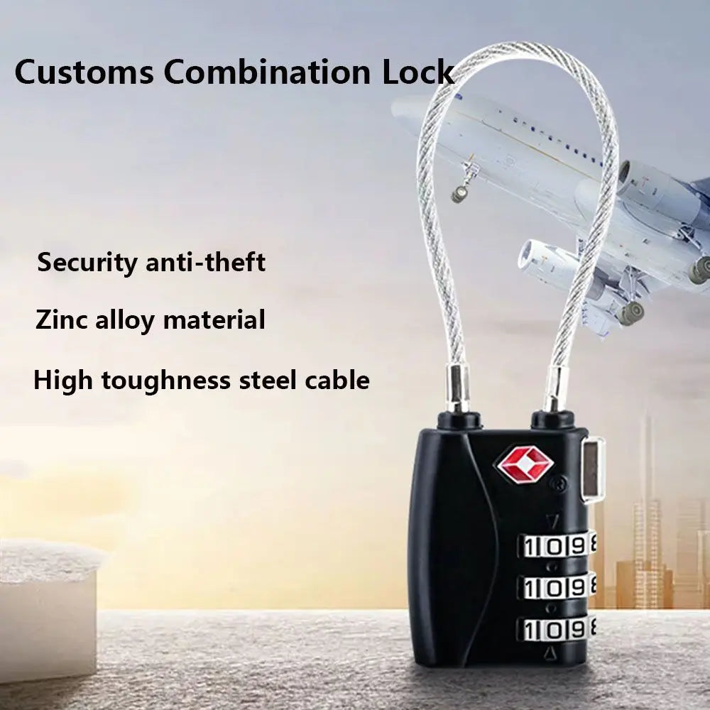 Security Small Padlock Cable Luggage Lock Padlock with Steel Cable Smart Combination Lock TSA Customs Lock Customs Code Lock