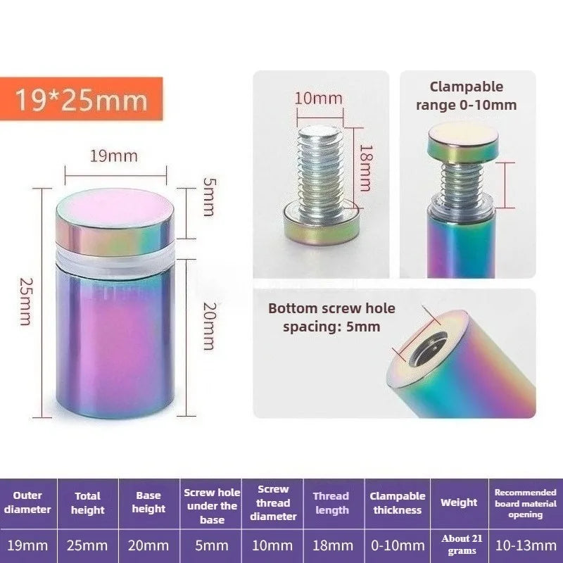 4Pcs Rainbow acrylic Picture Frame Glass Sign Standoff Nail Wall Mount Standoff Holder Stainless Steel Advertise Fixing Screw