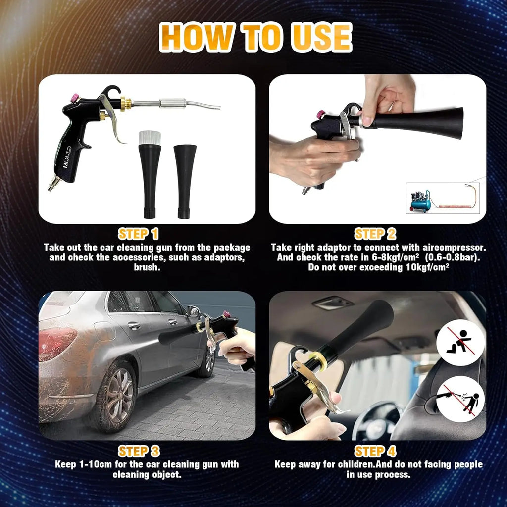 Air Blow Gun Car Interior Cleaning Gun High Pressure Car Detailing Cleaning Tool Quickly Blasts Dirt and Dust from Surface
