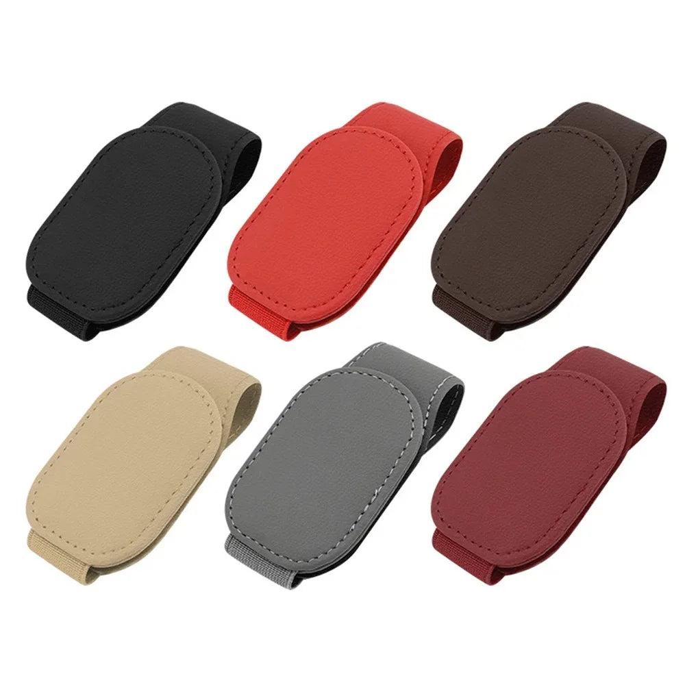 Magnetic Leather Eyeglass Clip Auto Sun Visor Glasses Storage Sunglasses Card Ticket Holder Stand Car Interior Accessories