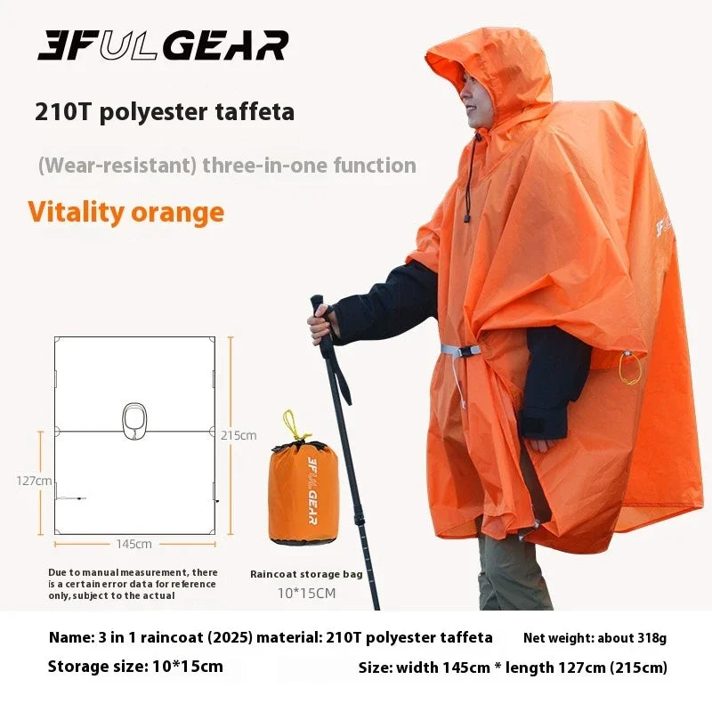 3F UL GEAR 3 In 1 Ultralight Hiking Raincoat Camping Poncho Tarp Outdoor Awning Travel Rain Coats 15D Silicone Rain Jacket Cover