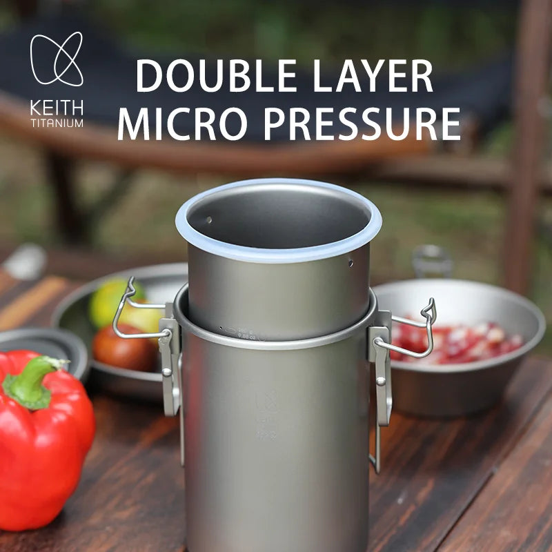 Keith Titanium Rice Cooker Outdoor Camping Cooking Light Weight Cookeware TI6300 Multifunctional  Pot 900ml for  Backpacking