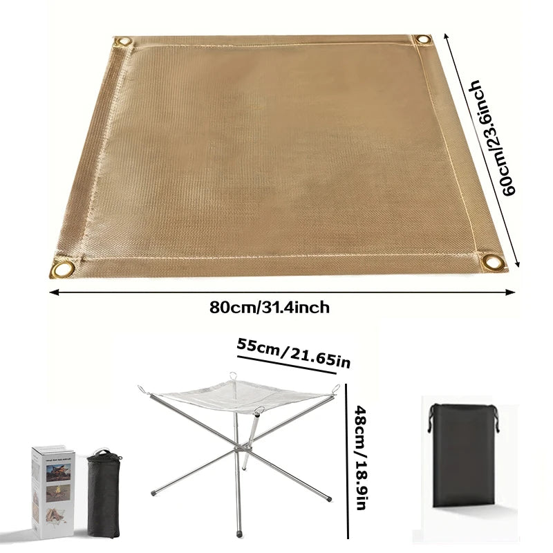 Outdoor Fireproof Cloth Heat Resistant Fabric Fiberglass Mat with Storage Bag for Camping Grill Picnic Barbecue Flame Protector