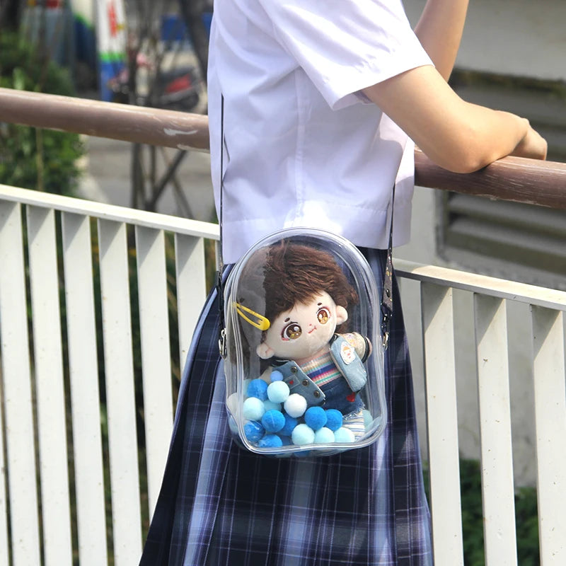 20CM Clear Outdoor Bags For Anime Cartoon Plush Dolls New Style Transparent PVC Fashion Women Girls Crossbody Shoulder Bag