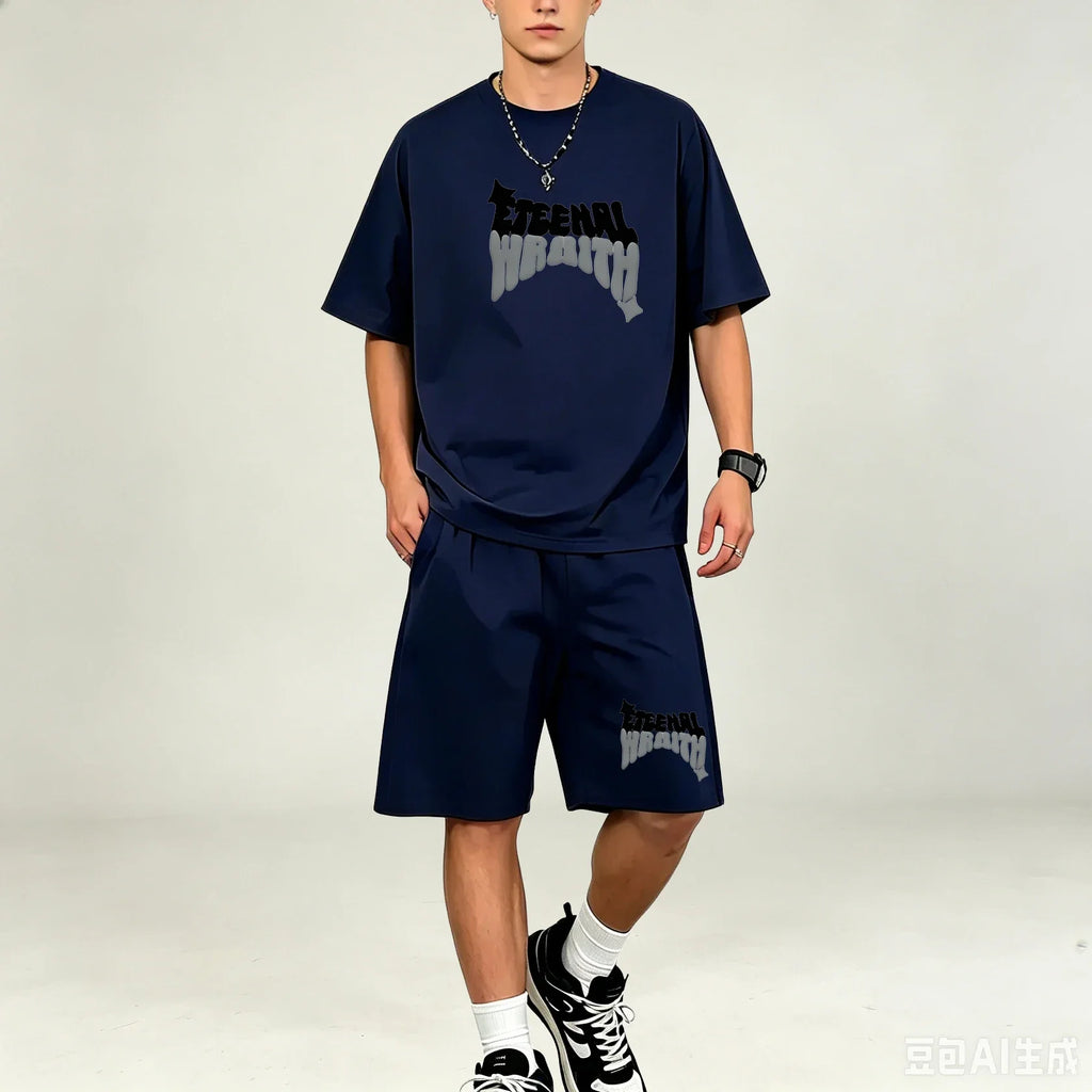 Best Selling Men T‑Shirts Sets 2‑Piece Outfit Short‑sleeve Tops With Drawstring Shorts Sets Casual Sport T‑Shirts Sets Plus‑Size