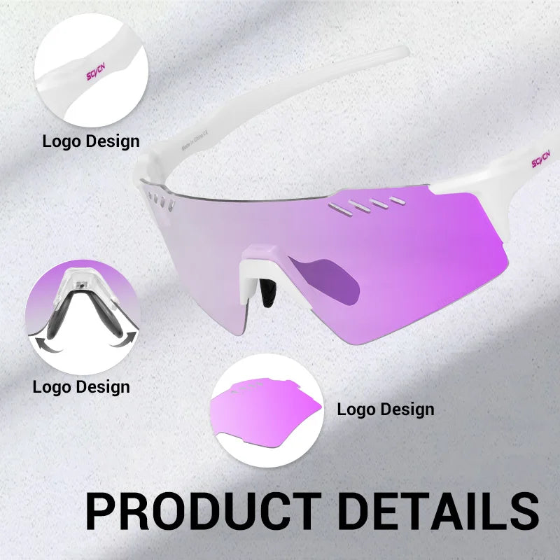 SCVCN Frameless Cycling Glasses Photochromic Bicycle Riding Eyewear Bike Sports MTB Outdoor Sport Hiking Running UV400 Equipment