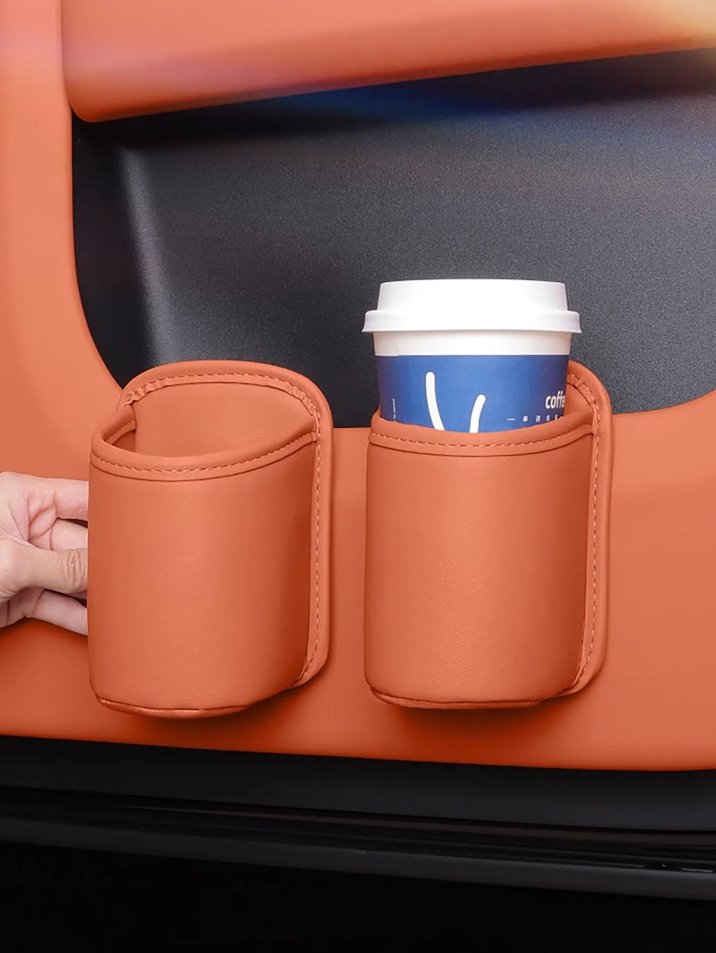 PU Leather Car Cup Holder Storage -2-in-1 Car Beverage Holder and Storage Box, High-End Car Storage for Mobile Phones/Keys/Coins