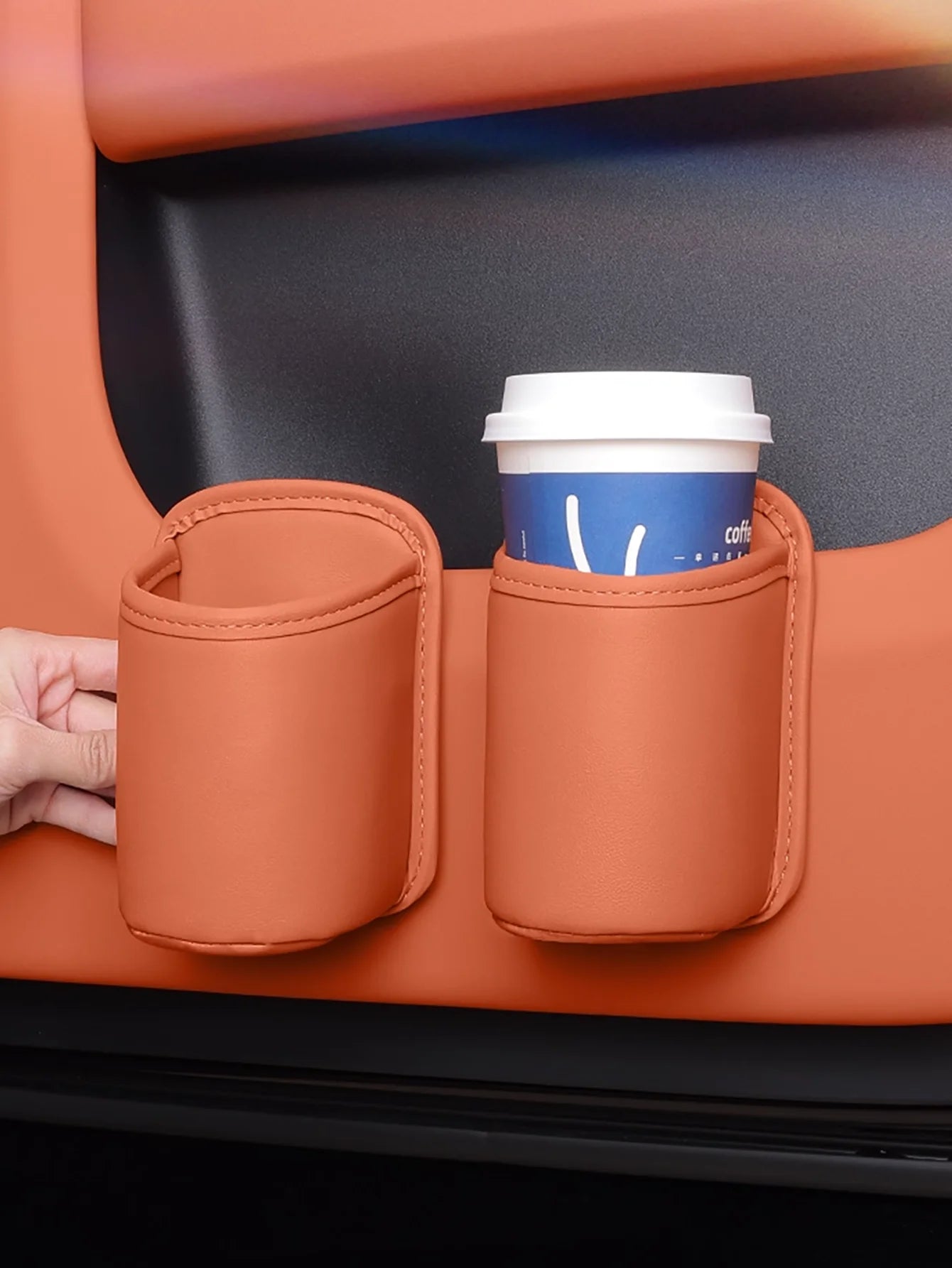PU Leather Car Cup Holder Storage -2-in-1 Car Beverage Holder and Storage Box, High-End Car Storage for Mobile Phones/Keys/Coins