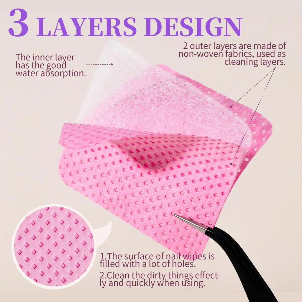 200Pcs/Box Lint Free Nail Wipes Eyelash Extension Glue Wipes Cleaner Cloth Non-Woven Fabric Nail Gel Polish Remover Cotton Pads