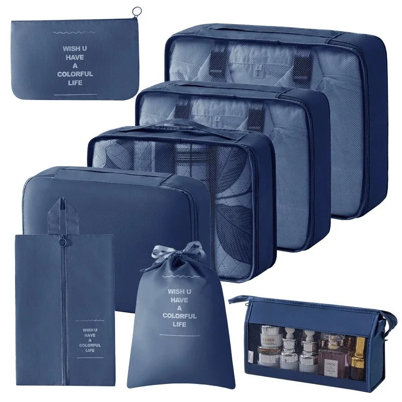 Travel Storage Bags Set 7/8/9/10-Piece Digital Toiletries Organizer Suitcase Packing Cubes for Clothes Shoes Clothes Tidy Pouch