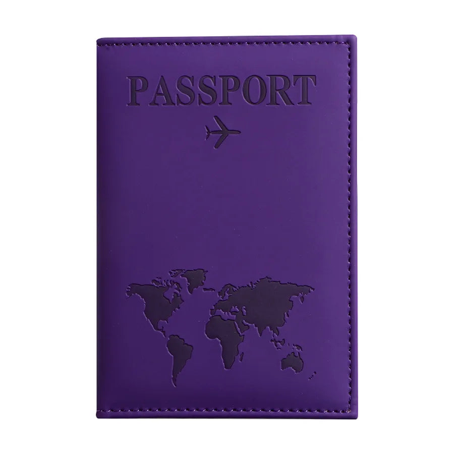 PU Leather Passport Cover for Men & Women Organizer - Protective Card Holder ID Document Covers World Map Travel Passport Case