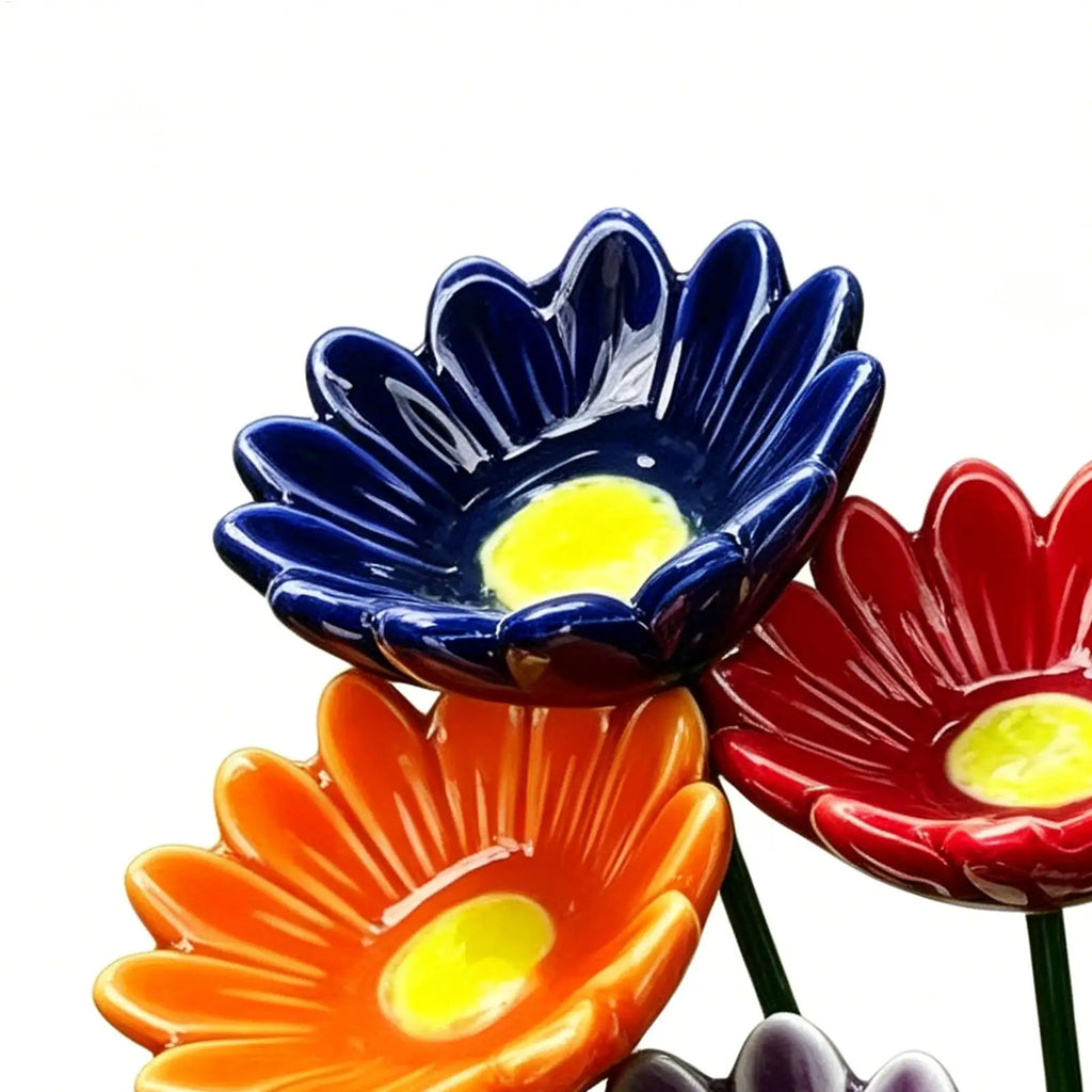 6pcs 4.5x20cm Ceramic Bee Water Station, Flower Garden Bird Bath, Bee & Butterfly Drinking Fountain for Yard Patio Lawn Decor