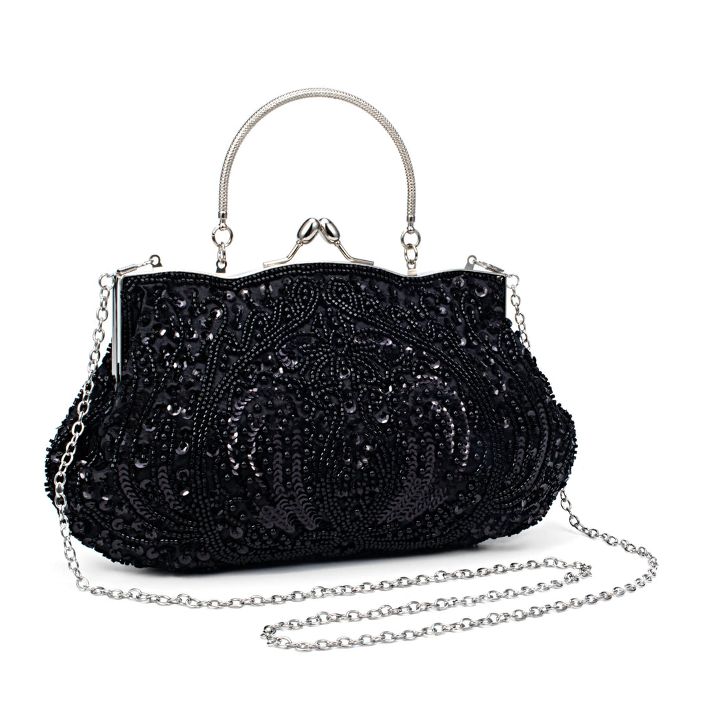 Retro Evening Bags For Women Clutch Bag Embroidered Sequins Beaded Chain Shoulder Bag For Dress Banquet Wedding Handbag Purse