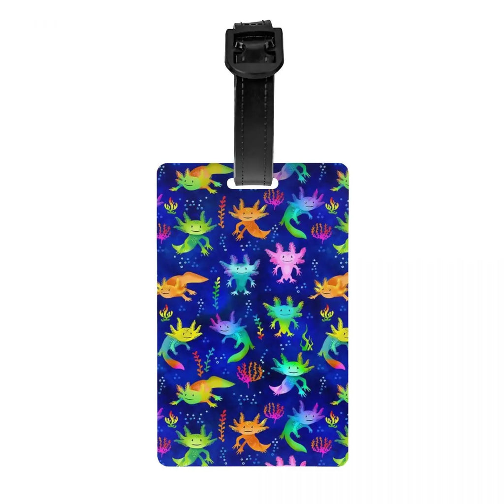 Custom Cute Salamander Animal Axolotls Luggage Tag Privacy Protection Baggage Tags Travel Bag Labels Suitcase