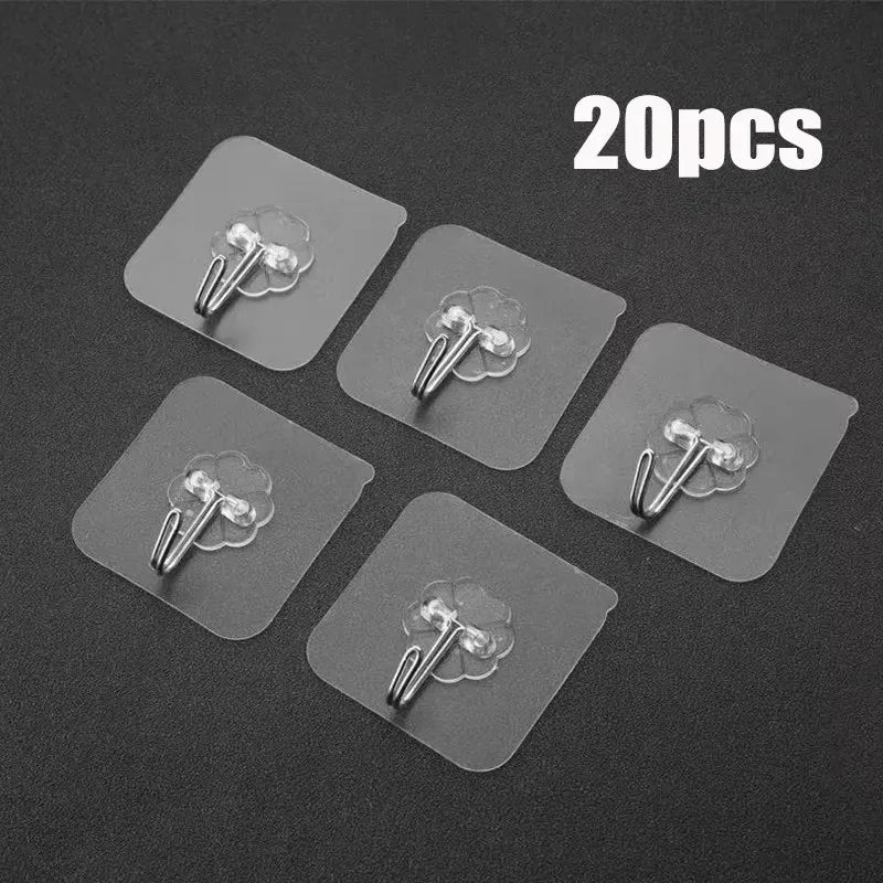 5/10/15/20/25/30Pcs Clear Adhesive Hooks – Holds 33 lbs, Waterproof No-Drill Hooks for Home, Bath & Kitchen