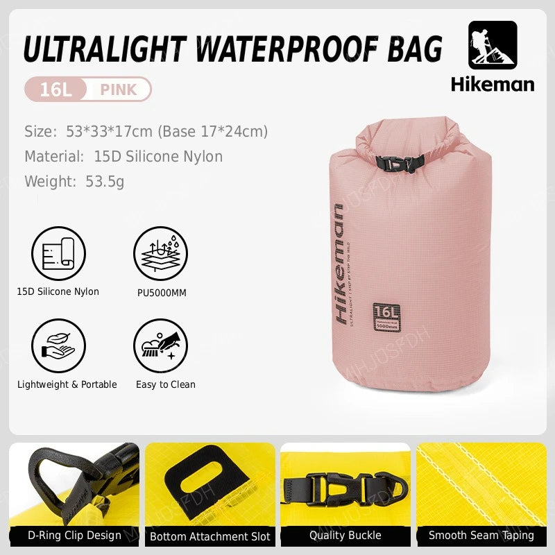 HIKEMAN Ultralight Waterproof Dry Bag Outdoor Storage Sack 15D Silicone Nylon 6L 10L 16L for Camping Hiking Travel and Swimming