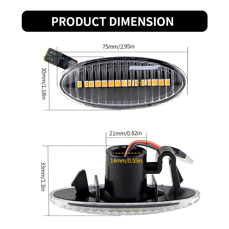 2PCS LED Side Marker Turn Signal Lights Canbus For Renault Koleos 08-11 For Smart Forfour For Nissan NP300 Navara 14- Note 06-
