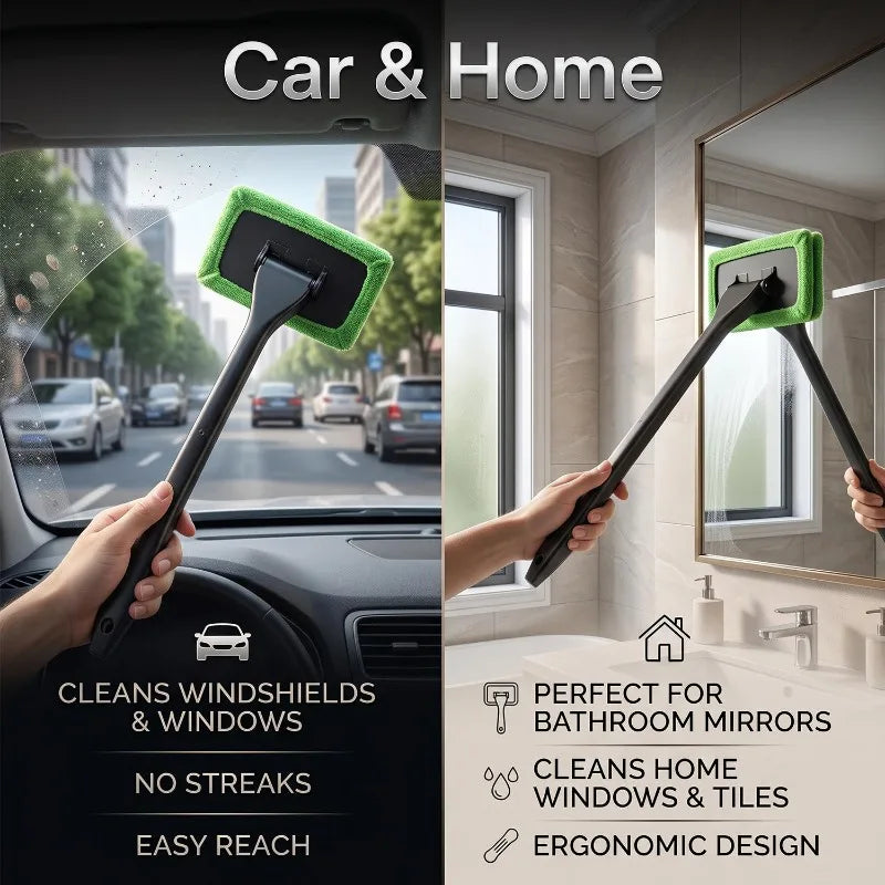 180° Rotatable Car Windshield Cleaning Brush Long PP Handle Detachable Reusable Microfiber Cloth Cover Anti-Scratch Glass Wiper
