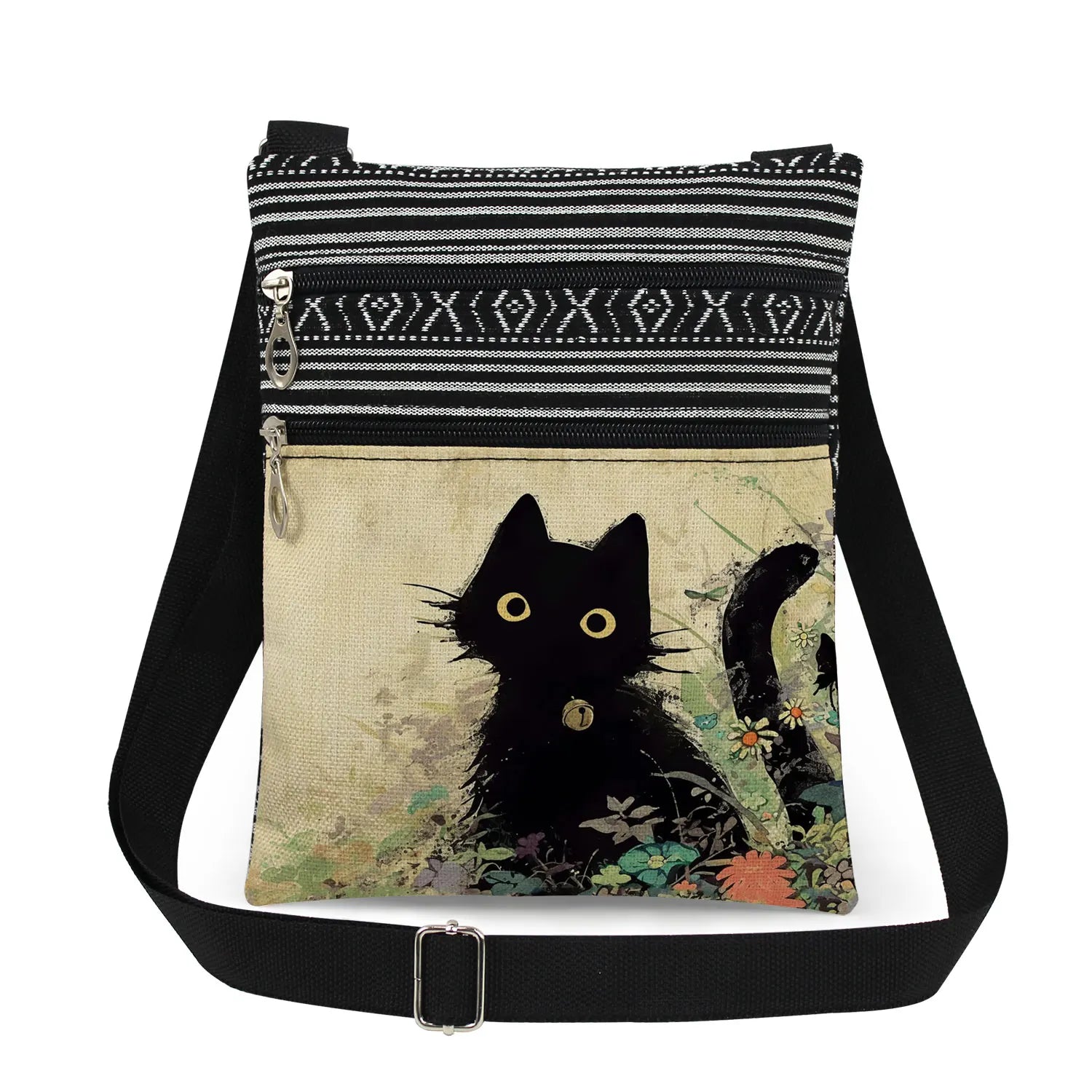 Cute Cartoon Black Cat Print Crossbody Bags Shoulder Bags For Women Daily Travel Portable Small Messenger Bags Catkeeper Gift