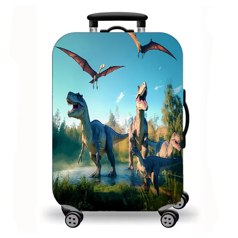 Luggage Cover, Fantasy Dragon Dinosaur Print Stretch Suitcase Protector, Medieval Castle Mythical Creature Travel Design