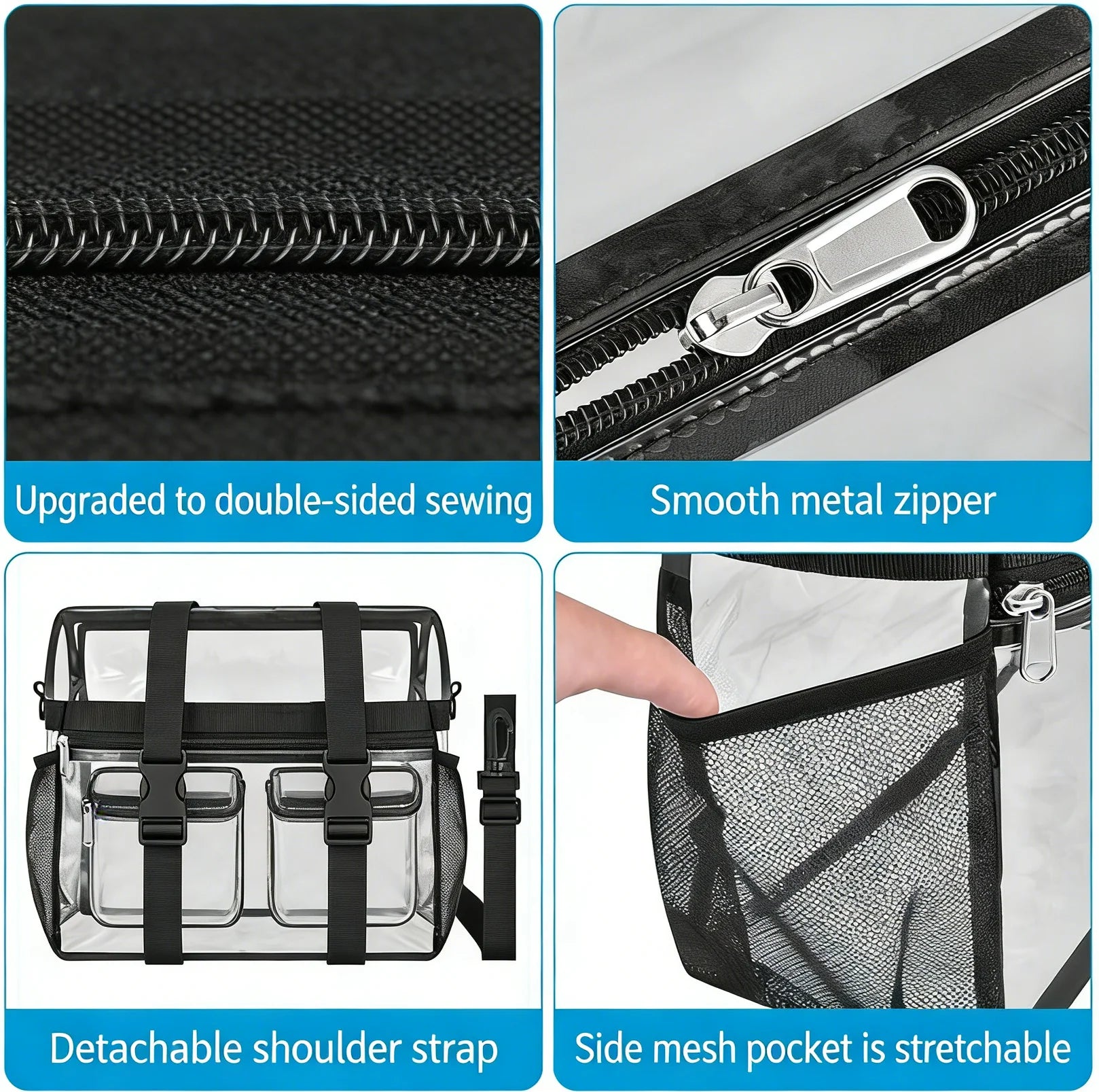 Pink Portable PVC Travel Bag for Concerts Sports Festivals,Large Capacity Transparent Design for Easy Organization and Washing