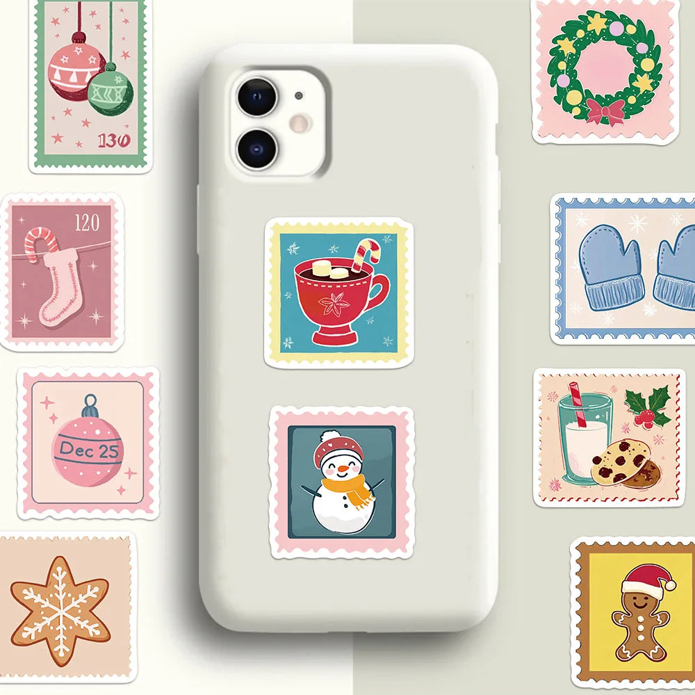 50PCS Stamp Christmas Series Sticker Set DIY Phone Case Laptop Guitar Computer Decoration Waterproof Stickers