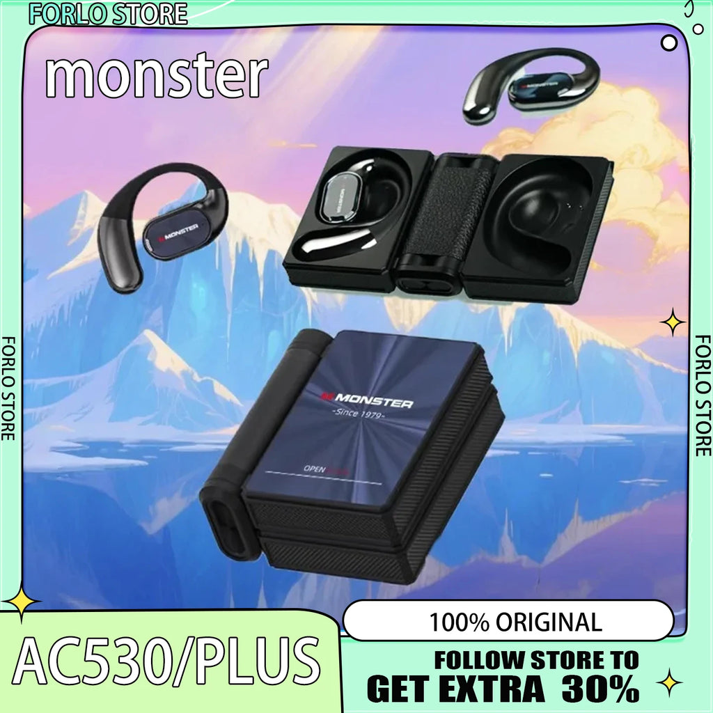 MONSTER AC530plus Version Wireless Bluetooth 6.0 earphones Large Speaker Ear-hook AI Intelligent Translation Headset Good Gift
