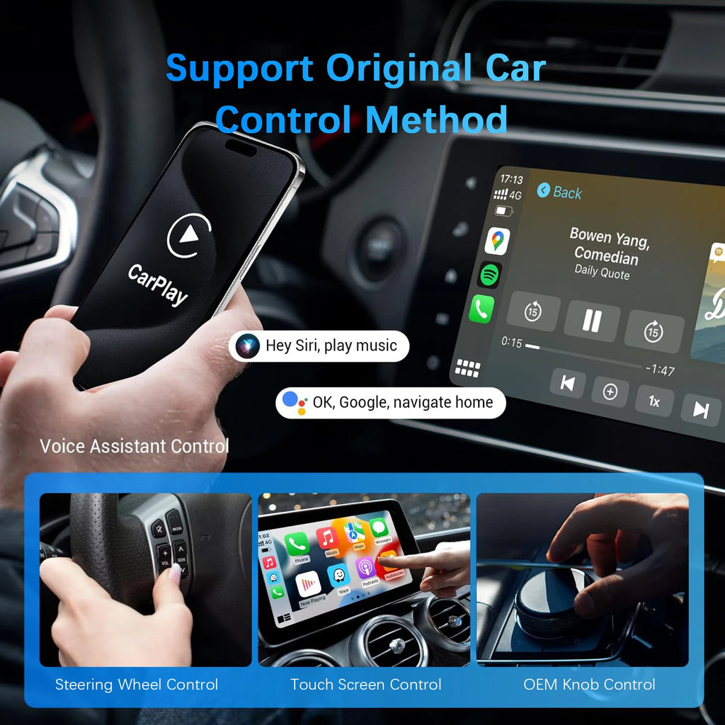 2026 Wireless CarPlay Android Auto 2-in-1 Adapter for Factory Wired Car Plug&Play 5.8Ghz WiFi USB Converter Box with OTA Update