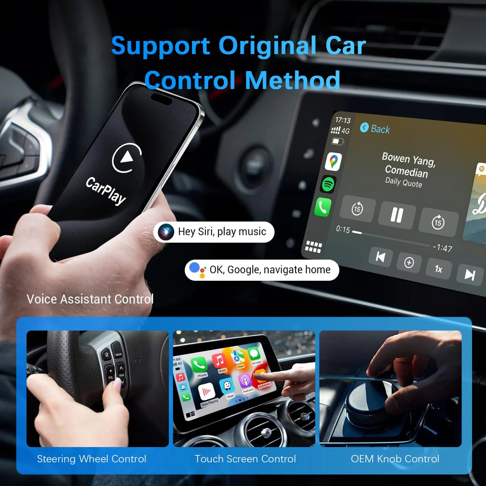 2026 Wireless CarPlay Android Auto 2-in-1 Adapter for Factory Wired Car Plug&Play 5.8Ghz WiFi USB Converter Box with OTA Update