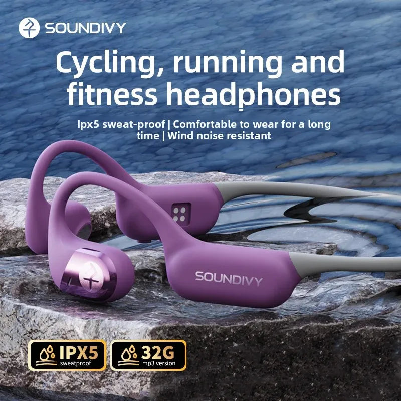 RS2 Bone Conduction Bluetooth Earphones 32GB Memory IPX6 Daily Life Sweatproof Sports Running Cycling Earphones SOUNDITY