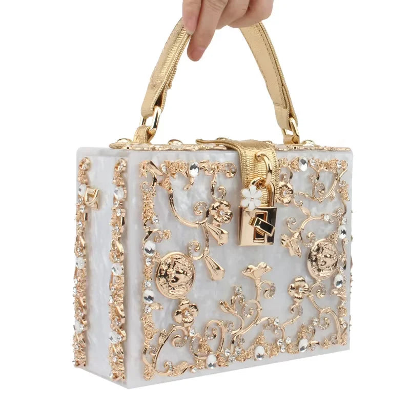 High Grade Acrylic Evening Bag Luxury Rhinestone Designer Clutch Purse Women Shoulder Bag Clutches for Wedding Party Handbag