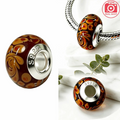 Silver-Plated Red White Stripe Glass Charms Beads Fit Original Bracelet Bag Keychain Charms Beads Pendant Diy Women Jewelry Gift