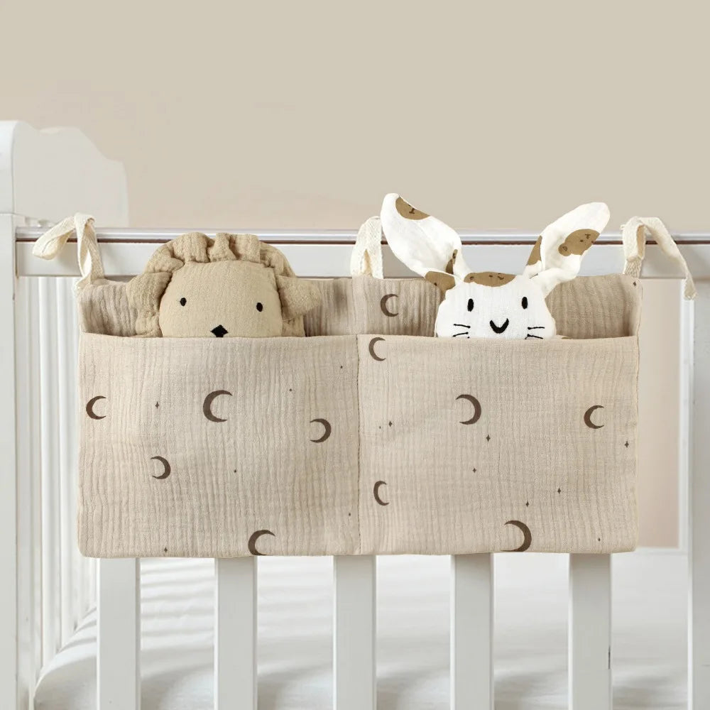 Space Saving Cotton Crib Storage Bag Large Capacity Dual-pocket Diaper Storage Bag Portable Stuff Organizer Stroller