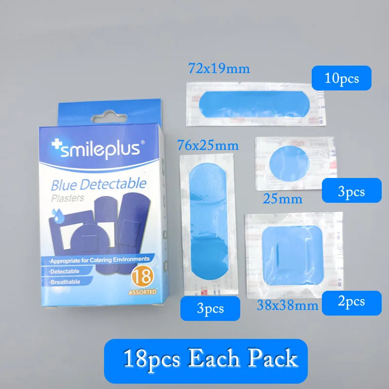 18/100pcs Blue Medical Band-Aid Waterproof Detectable Elastic Wound Adhesive Plaster First Aid Kits For Hotel Restaurant Chef