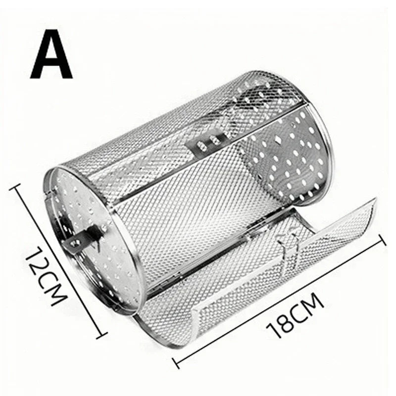 Stainless Steel Rotisserie Basket Rotisserie Grill Roaster Drum Oven Rotary Baking Cage for Peanut Dried Nut Coffee Beans BBQ