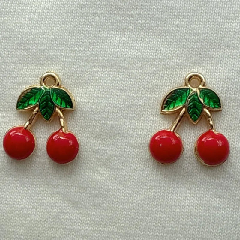 12pcs Amazon Red Cherry Keychain DIY Accessories Water Diamond Resin Fruit Pendant Car Women's Bag Pendant
