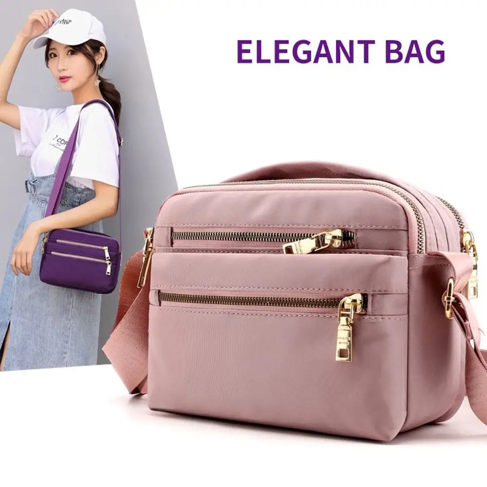 Casual Multi Layer Nylon Crossbody Bag Zipper Canvas Women Backpack Korean Style Waterproof Oxford Shoulder Bag Travel