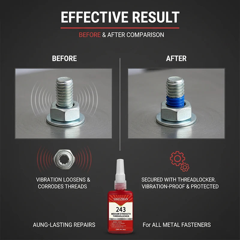 243 Anaerobic Adhesive Medium Strength Threadlocker Blue Sealant for Metal Screw Lock SIKEZHAN Anti-Vibration Bolt Glue 50ml
