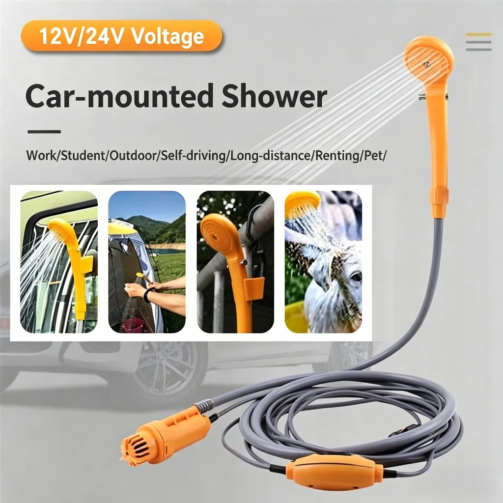 12V Portable Car Wash Pump High Pressure Electric Washer Gun for Outdoor Camping Pet Bathing Travel Cleaning