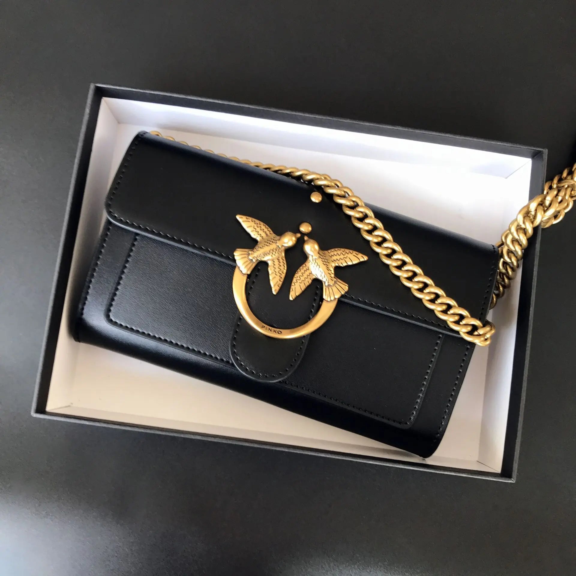 New pinko-style genuine leather swallow bag, envelope small wallet, chain shoulder bag, crossbody bag, clutch, women's handbag